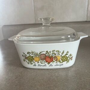 Corningware White Casserole Dish with Floral Design